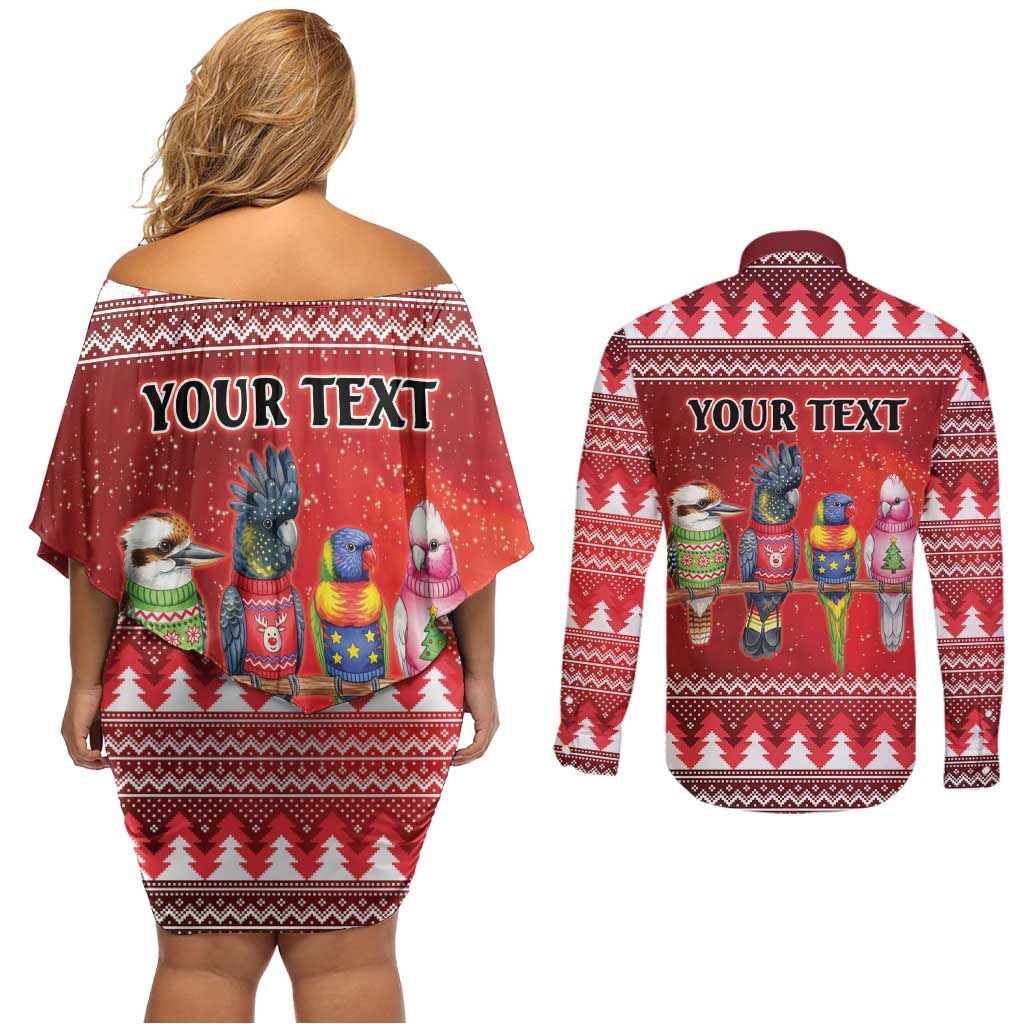 Australian Native Bird Couples Matching Off Shoulder Short Dress and Long Sleeve Button Shirt Kookaburra Black Cockatoo Rainbow Lorikeet Galah - Aussie Hoodie