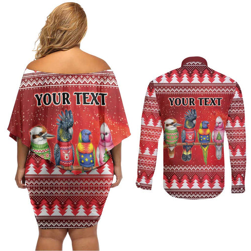 Australian Native Bird Couples Matching Off Shoulder Short Dress and Long Sleeve Button Shirt Kookaburra Black Cockatoo Rainbow Lorikeet Galah - Aussie Hoodie