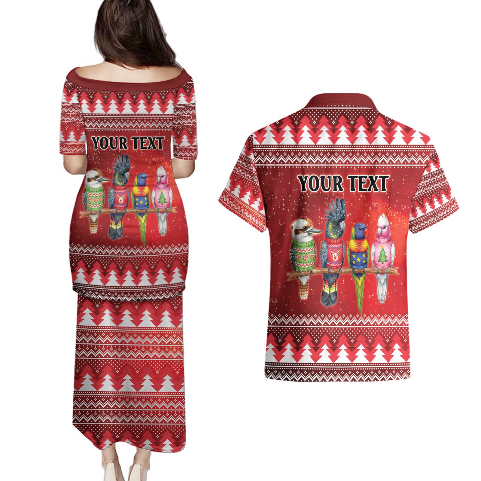 Australian Native Bird Couples Matching Puletasi and Hawaiian Shirt Kookaburra Black Cockatoo Rainbow Lorikeet Galah - Aussie Hoodie
