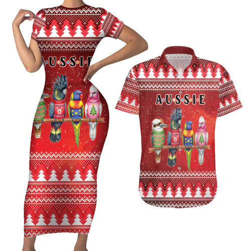 Australian Native Bird Couples Matching Short Sleeve Bodycon Dress and Hawaiian Shirt Kookaburra Black Cockatoo Rainbow Lorikeet Galah - Aussie Hoodie