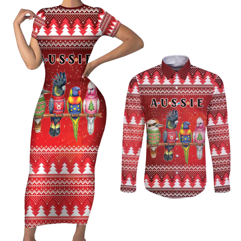 Australian Native Bird Couples Matching Short Sleeve Bodycon Dress and Long Sleeve Button Shirt Kookaburra Black Cockatoo Rainbow Lorikeet Galah - Aussie Hoodie
