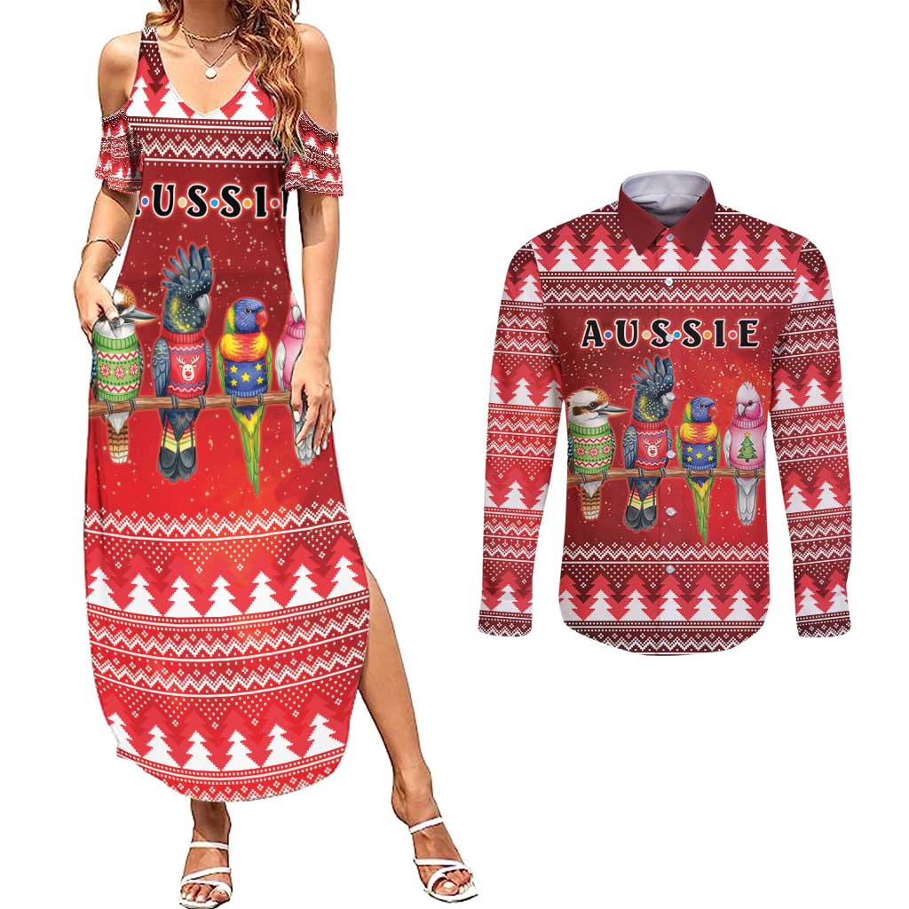 Australian Native Bird Couples Matching Summer Maxi Dress and Long Sleeve Button Shirt Kookaburra Black Cockatoo Rainbow Lorikeet Galah - Aussie Hoodie