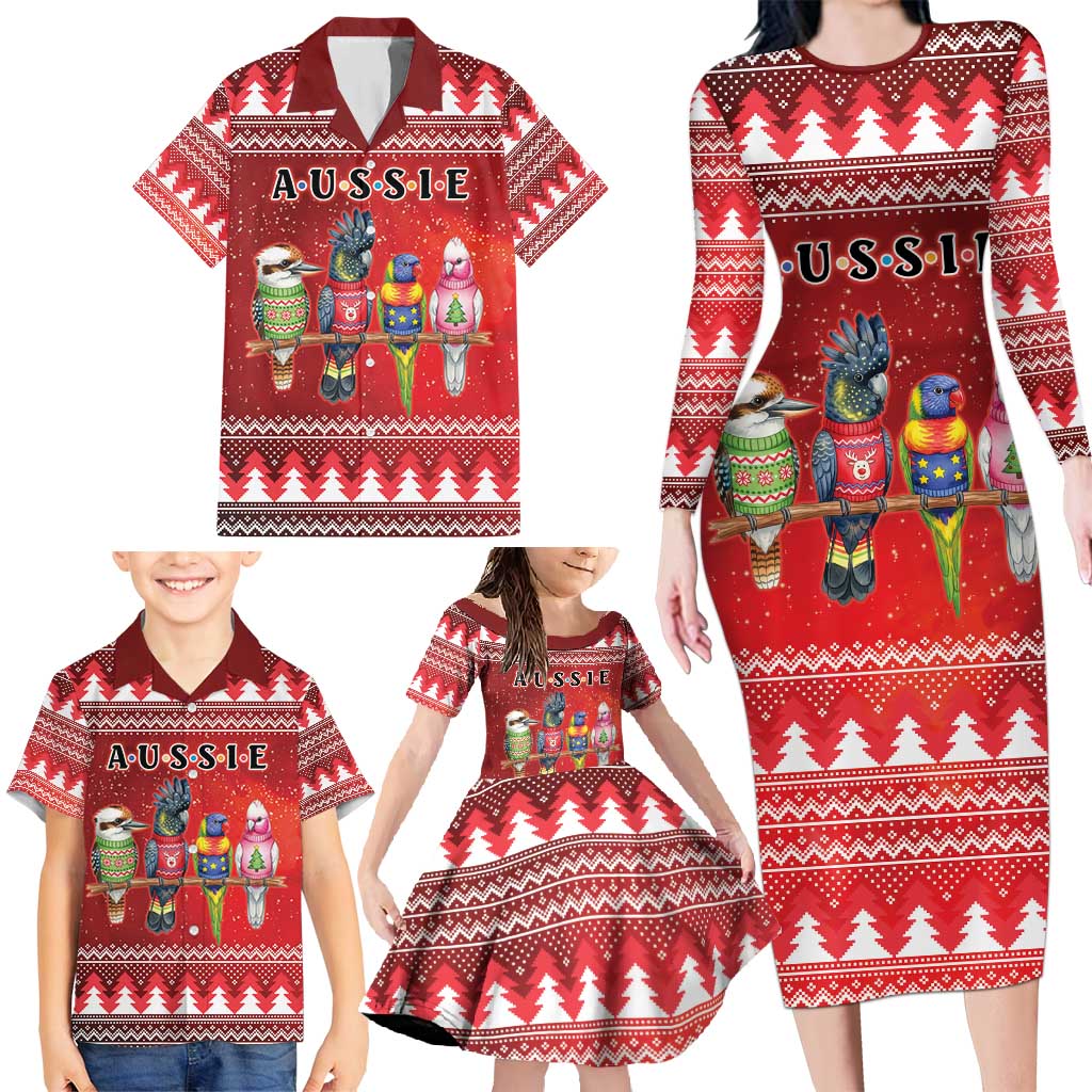 Australian Native Bird Family Matching Long Sleeve Bodycon Dress and Hawaiian Shirt Kookaburra Black Cockatoo Rainbow Lorikeet Galah - Aussie Hoodie