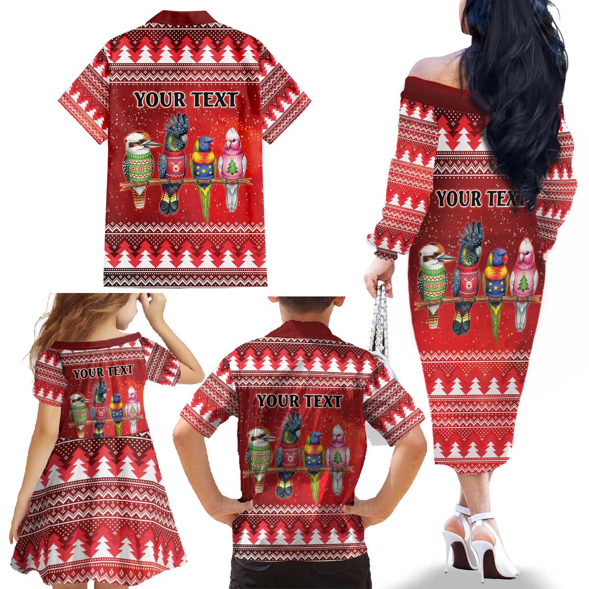 Australian Native Bird Family Matching Off The Shoulder Long Sleeve Dress and Hawaiian Shirt Kookaburra Black Cockatoo Rainbow Lorikeet Galah - Aussie Hoodie