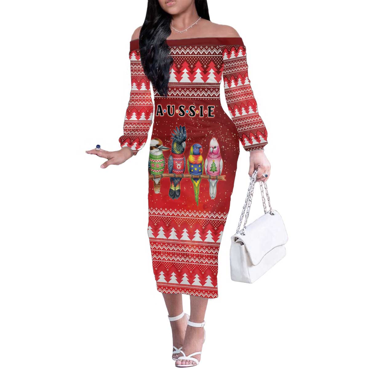 Australian Native Bird Family Matching Off The Shoulder Long Sleeve Dress and Hawaiian Shirt Kookaburra Black Cockatoo Rainbow Lorikeet Galah - Aussie Hoodie