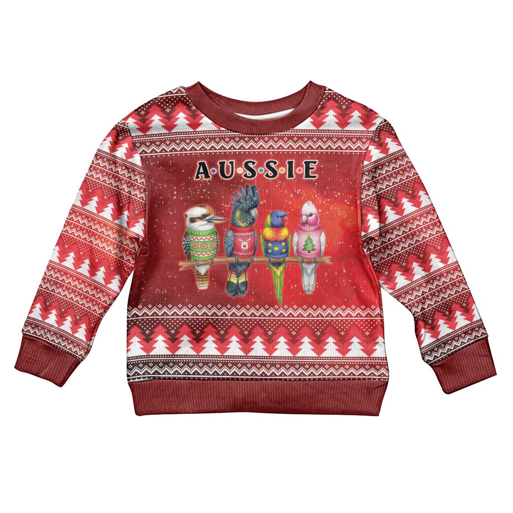 Australian Native Bird Kid Ugly Christmas Sweater Kookaburra Black Cockatoo Rainbow Lorikeet Galah - Aussie Hoodie