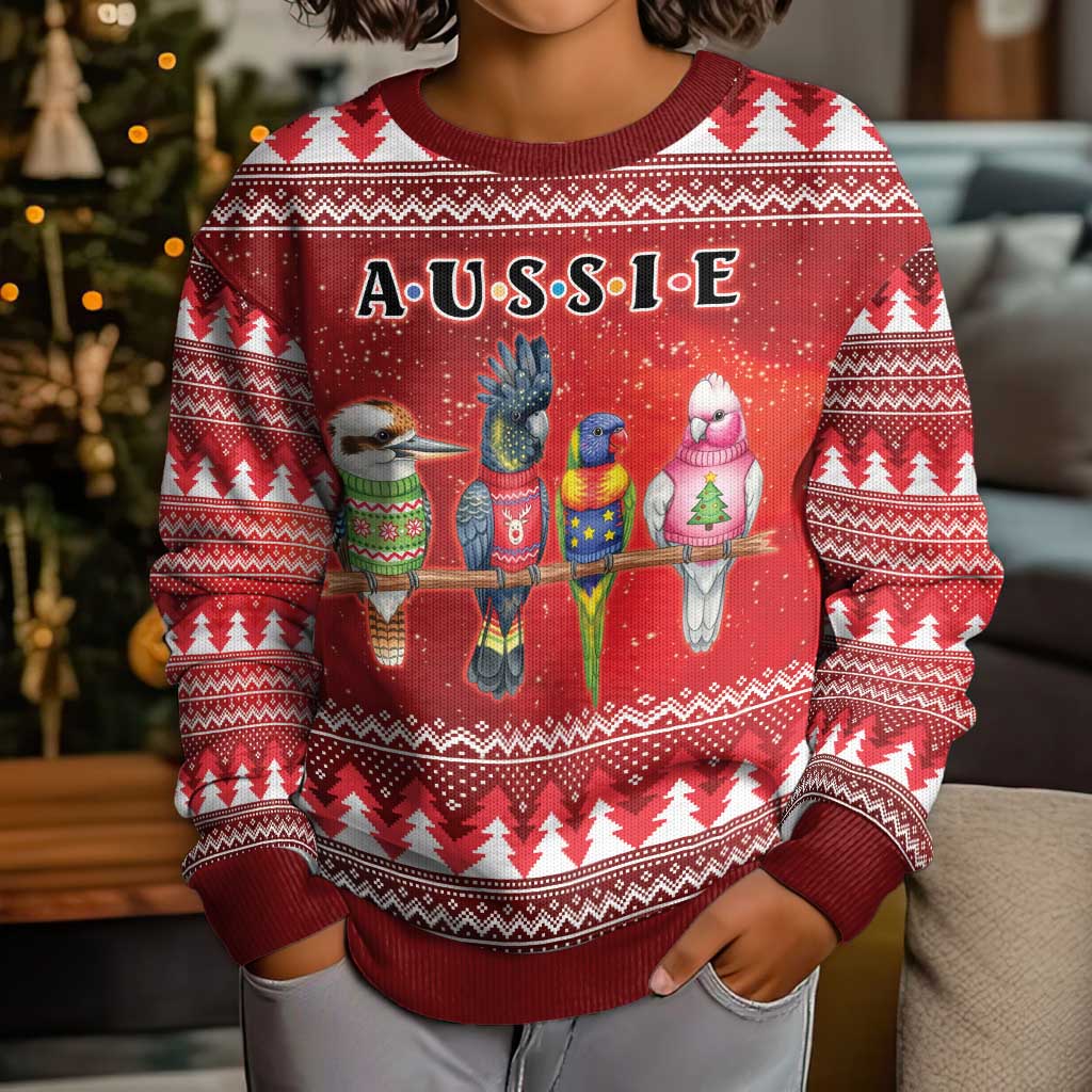 Australian Native Bird Kid Ugly Christmas Sweater Kookaburra Black Cockatoo Rainbow Lorikeet Galah - Aussie Hoodie