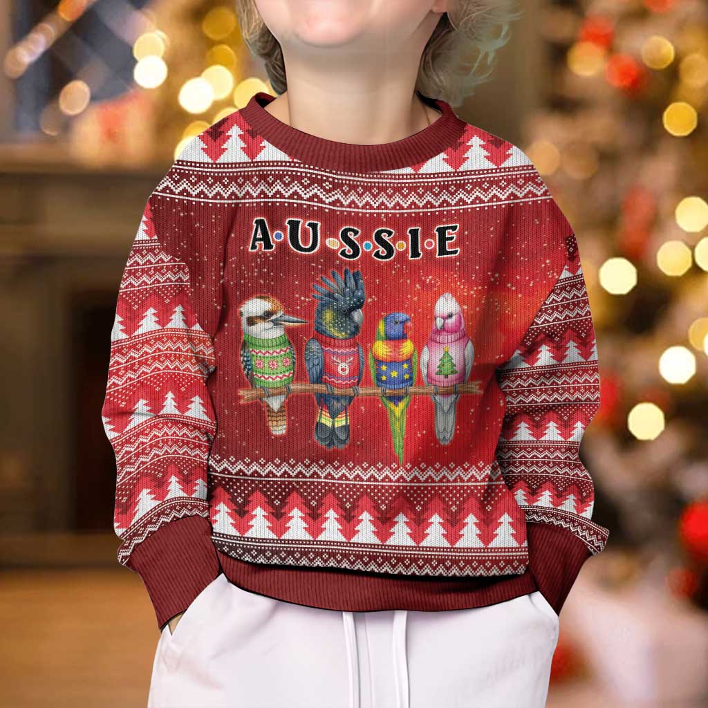 Australian Native Bird Kid Ugly Christmas Sweater Kookaburra Black Cockatoo Rainbow Lorikeet Galah - Aussie Hoodie