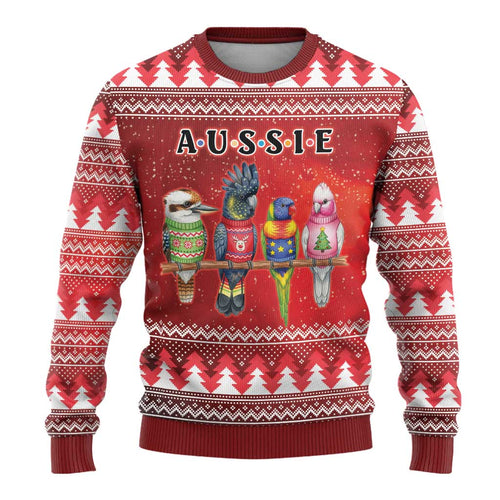 Australian Native Bird Ugly Christmas Sweater Kookaburra Black Cockatoo Rainbow Lorikeet Galah - Aussie Hoodie