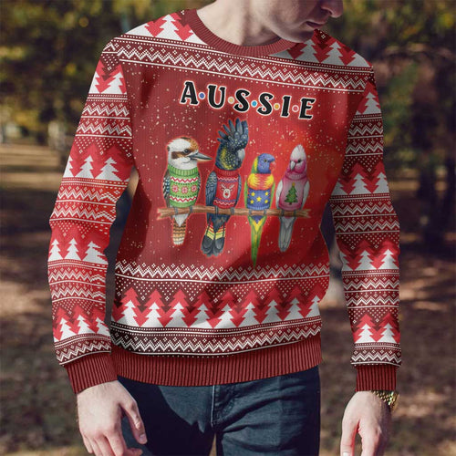 Australian Native Bird Ugly Christmas Sweater Kookaburra Black Cockatoo Rainbow Lorikeet Galah - Aussie Hoodie