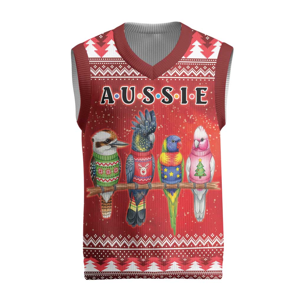 Australian Native Bird Christmas Knitted V-Neck Vest Kookaburra Black Cockatoo Rainbow Lorikeet Galah - Aussie Hoodie