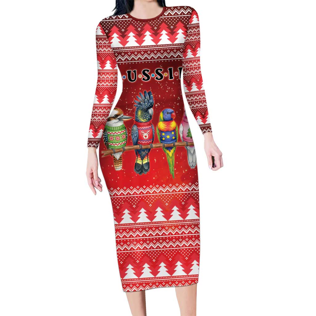 Australian Native Bird Long Sleeve Bodycon Dress Kookaburra Black Cockatoo Rainbow Lorikeet Galah - Aussie Hoodie