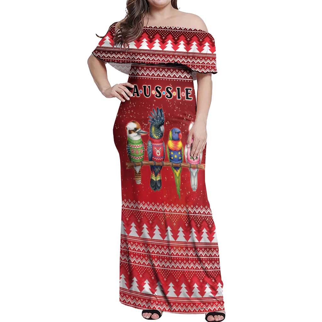 Australian Native Bird Off Shoulder Maxi Dress Kookaburra Black Cockatoo Rainbow Lorikeet Galah - Aussie Hoodie