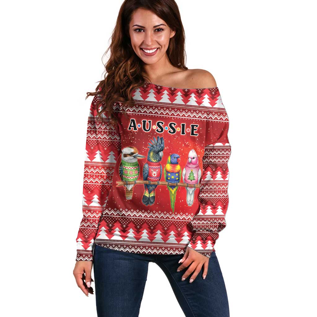 Australian Native Bird Off Shoulder Sweater Kookaburra Black Cockatoo Rainbow Lorikeet Galah - Aussie Hoodie