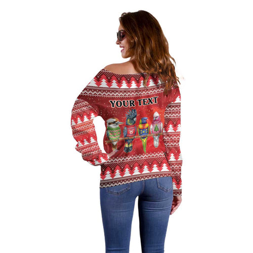 Australian Native Bird Off Shoulder Sweater Kookaburra Black Cockatoo Rainbow Lorikeet Galah - Aussie Hoodie
