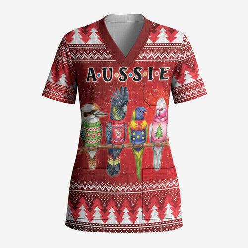 Australian Native Bird Scrub Top Kookaburra Black Cockatoo Rainbow Lorikeet Galah - Aussie Hoodie