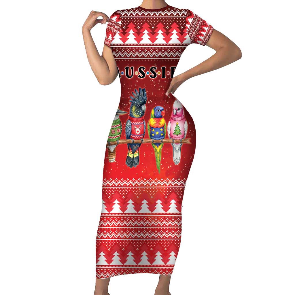 Australian Native Bird Short Sleeve Bodycon Dress Kookaburra Black Cockatoo Rainbow Lorikeet Galah - Aussie Hoodie