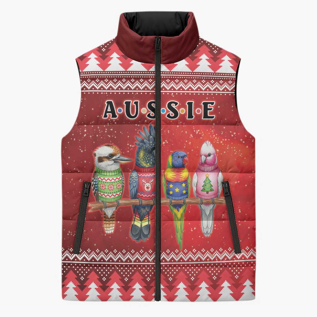 Australian Native Bird Sleeveless Puffer Jacket Kookaburra Black Cockatoo Rainbow Lorikeet Galah - Aussie Hoodie