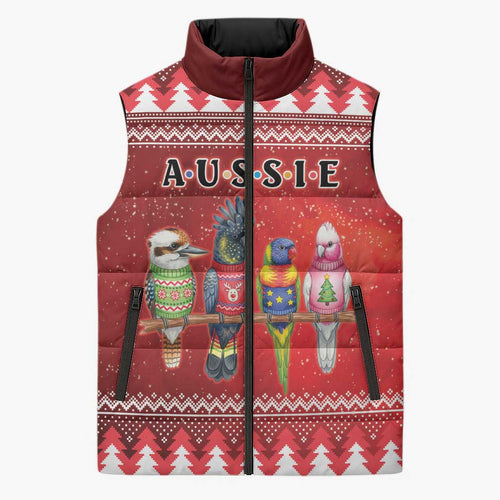 Australian Native Bird Sleeveless Puffer Jacket Kookaburra Black Cockatoo Rainbow Lorikeet Galah - Aussie Hoodie