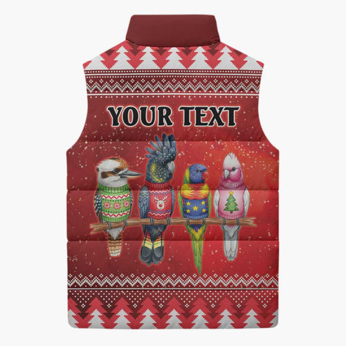 Australian Native Bird Sleeveless Puffer Jacket Kookaburra Black Cockatoo Rainbow Lorikeet Galah - Aussie Hoodie
