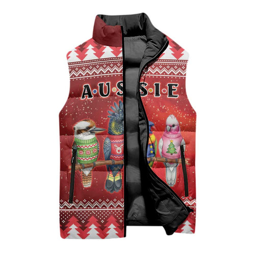 Australian Native Bird Sleeveless Puffer Jacket Kookaburra Black Cockatoo Rainbow Lorikeet Galah - Aussie Hoodie