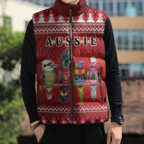 Australian Native Bird Sleeveless Puffer Jacket Kookaburra Black Cockatoo Rainbow Lorikeet Galah - Aussie Hoodie
