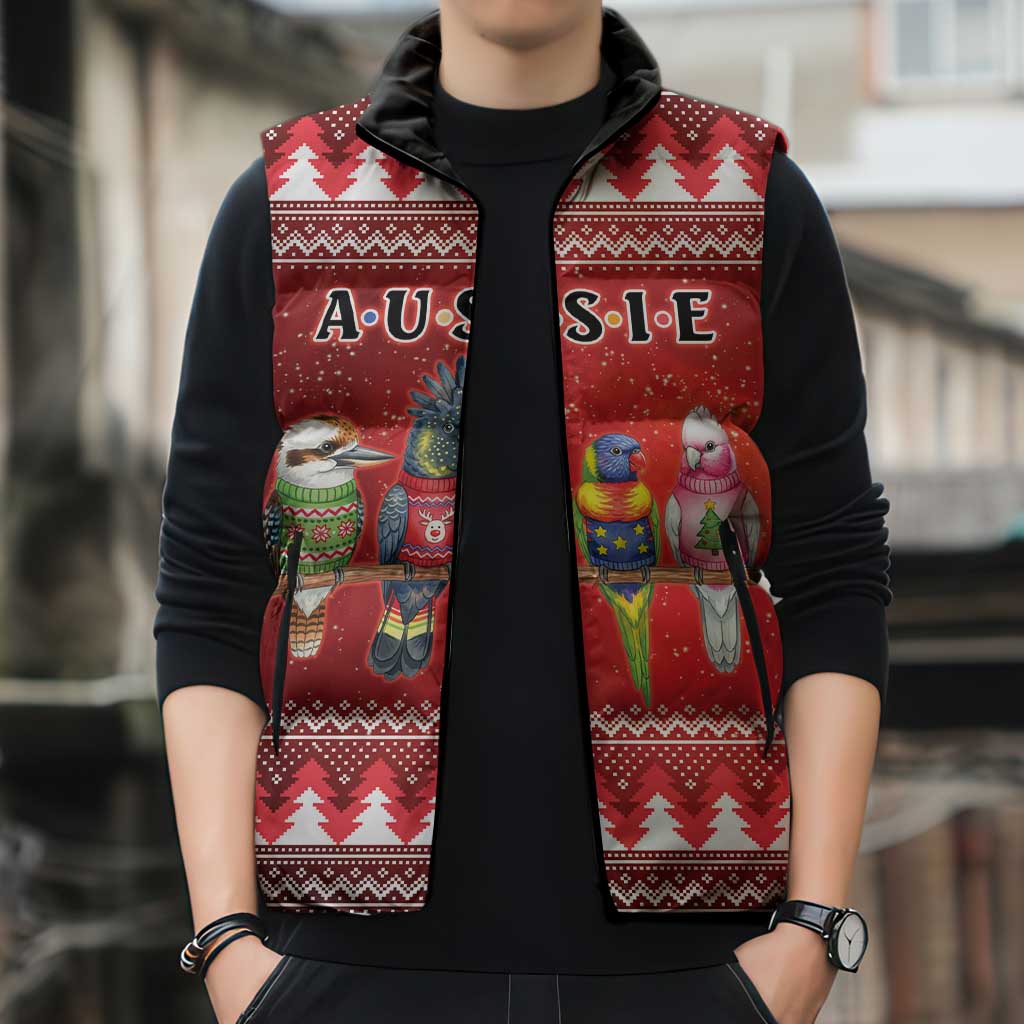 Australian Native Bird Sleeveless Puffer Jacket Kookaburra Black Cockatoo Rainbow Lorikeet Galah - Aussie Hoodie
