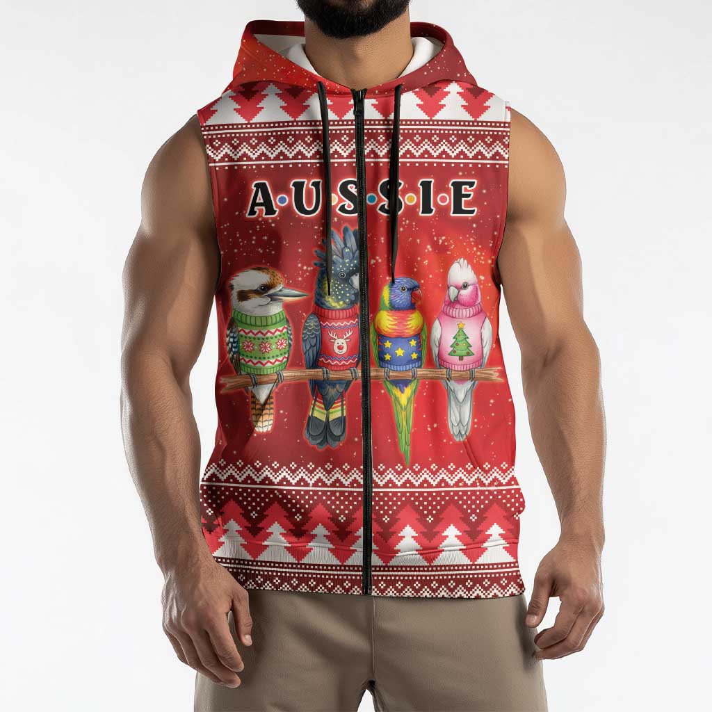 Australian Native Bird Sleeveless Zip Hoodie Kookaburra Black Cockatoo Rainbow Lorikeet Galah LT9