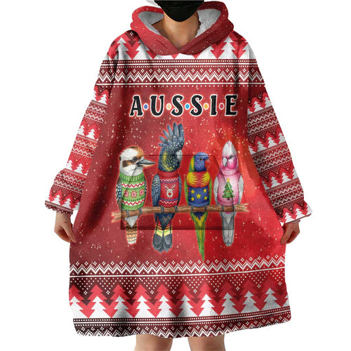 Australian Native Bird Wearable Blanket Hoodie Kookaburra Black Cockatoo Rainbow Lorikeet Galah - Aussie Hoodie