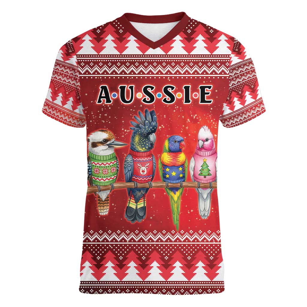 Australian Native Bird Women V-Neck T-Shirt Kookaburra Black Cockatoo Rainbow Lorikeet Galah - Aussie Hoodie