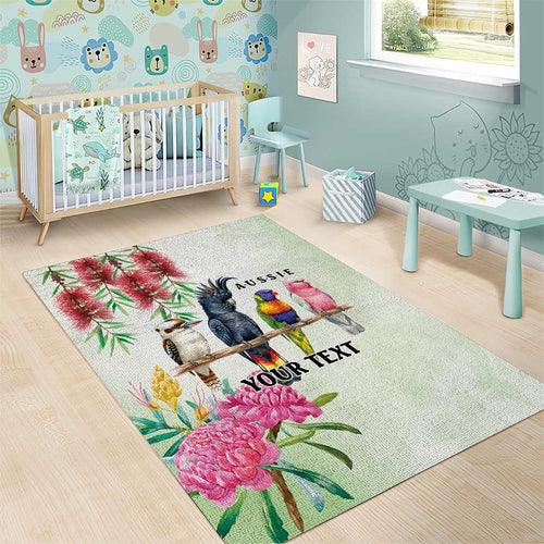 Australian Native Bird Area Rug Kookaburra Cockatoo Rainbow Lorikeet Galah Flowers - Aussie Hoodie