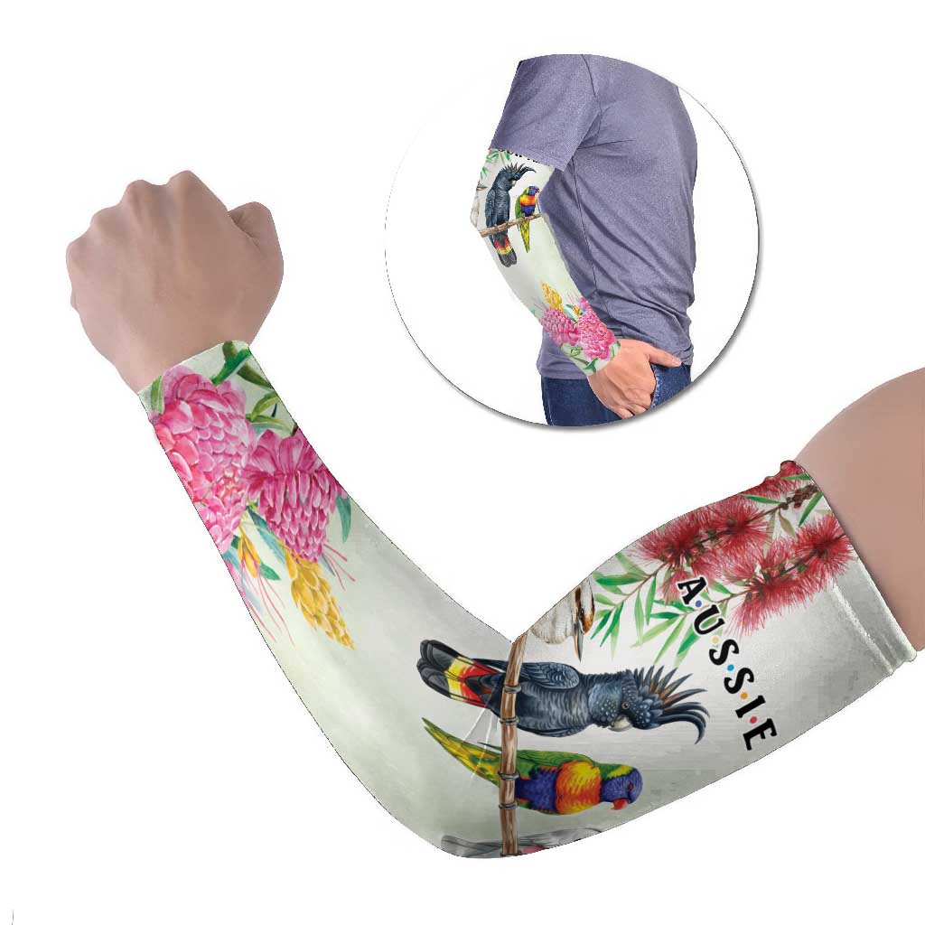 Australian Native Bird Arm Sleeves Kookaburra Cockatoo Rainbow Lorikeet Galah Flowers - Aussie Hoodie
