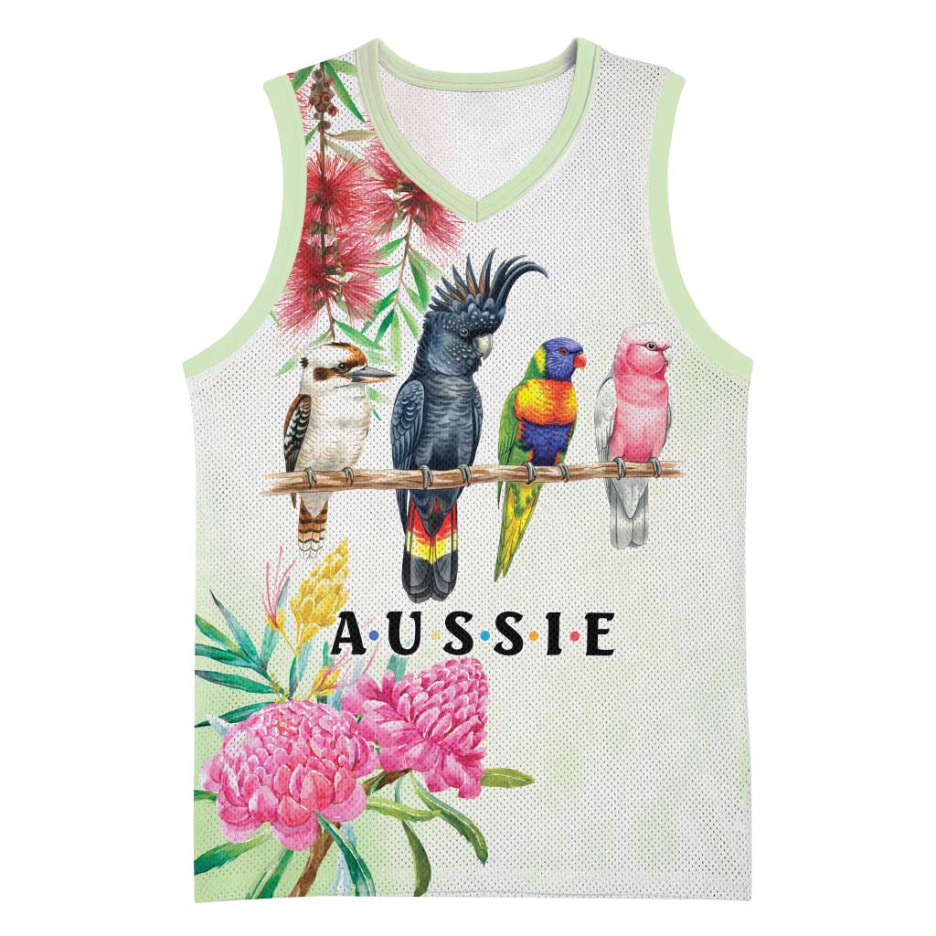 Australian Native Bird Basketball Jersey Kookaburra Cockatoo Rainbow Lorikeet Galah Flowers - Aussie Hoodie