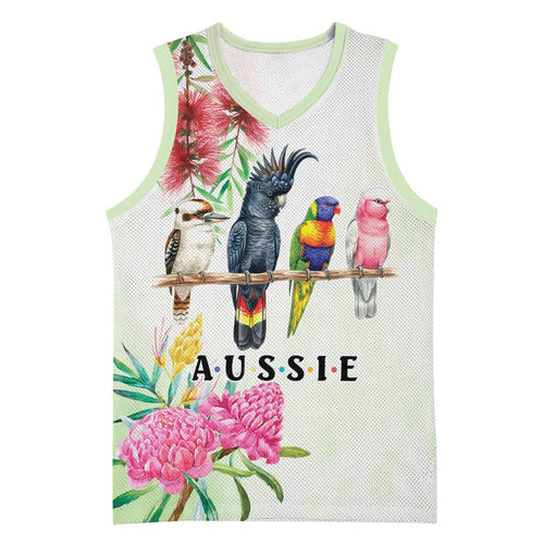 Australian Native Bird Basketball Jersey Kookaburra Cockatoo Rainbow Lorikeet Galah Flowers - Aussie Hoodie