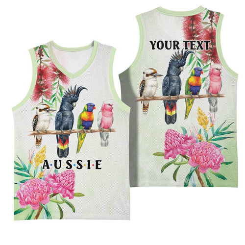 Australian Native Bird Basketball Jersey Kookaburra Cockatoo Rainbow Lorikeet Galah Flowers - Aussie Hoodie