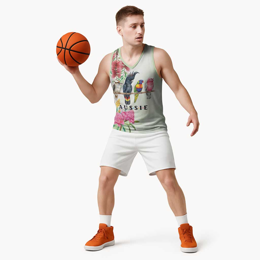 Australian Native Bird Basketball Jersey Kookaburra Cockatoo Rainbow Lorikeet Galah Flowers - Aussie Hoodie