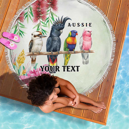 Australian Native Bird Beach Blanket Kookaburra Cockatoo Rainbow Lorikeet Galah Flowers - Aussie Hoodie