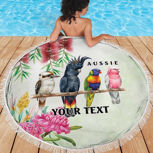 Australian Native Bird Beach Blanket Kookaburra Cockatoo Rainbow Lorikeet Galah Flowers - Aussie Hoodie