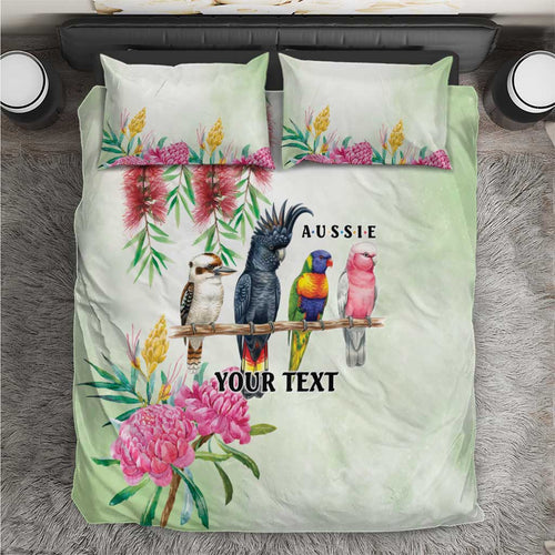 Australian Native Bird Bedding Set Kookaburra Cockatoo Rainbow Lorikeet Galah Flowers - Aussie Hoodie