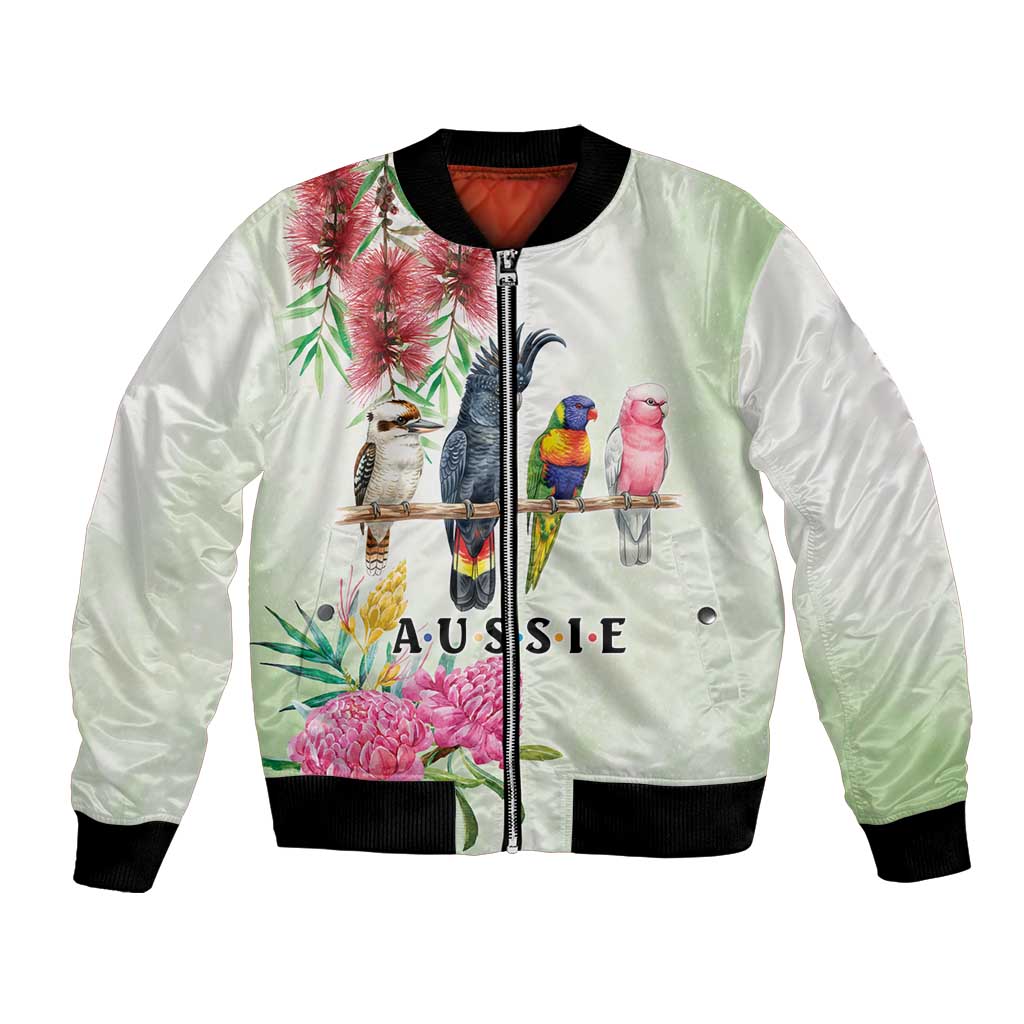 Australian Native Bird Bomber Jacket Kookaburra Cockatoo Rainbow Lorikeet Galah Flowers - Aussie Hoodie