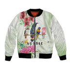 Australian Native Bird Bomber Jacket Kookaburra Cockatoo Rainbow Lorikeet Galah Flowers - Aussie Hoodie