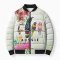 Australian Native Bird Bomber Puffer Jacket Kookaburra Cockatoo Rainbow Lorikeet Galah Flowers - Aussie Hoodie