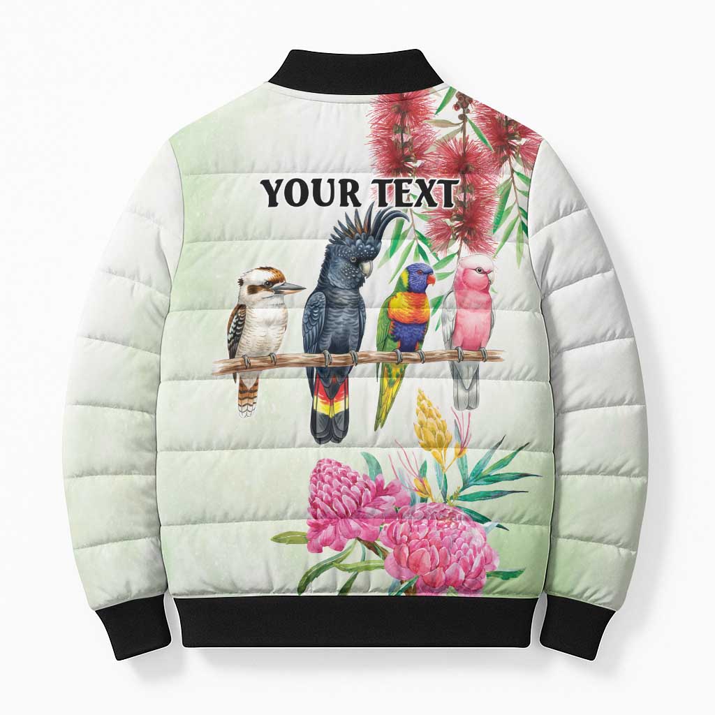 Australian Native Bird Bomber Puffer Jacket Kookaburra Cockatoo Rainbow Lorikeet Galah Flowers - Aussie Hoodie