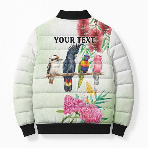 Australian Native Bird Bomber Puffer Jacket Kookaburra Cockatoo Rainbow Lorikeet Galah Flowers - Aussie Hoodie