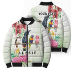 Australian Native Bird Bomber Puffer Jacket Kookaburra Cockatoo Rainbow Lorikeet Galah Flowers - Aussie Hoodie