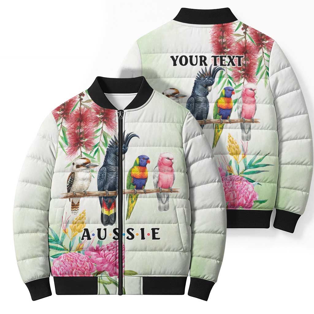 Australian Native Bird Bomber Puffer Jacket Kookaburra Cockatoo Rainbow Lorikeet Galah Flowers - Aussie Hoodie