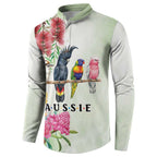Australian Native Bird Button Sweatshirt Kookaburra Cockatoo Rainbow Lorikeet Galah Flowers - Aussie Hoodie