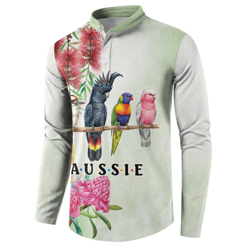 Australian Native Bird Button Sweatshirt Kookaburra Cockatoo Rainbow Lorikeet Galah Flowers - Aussie Hoodie