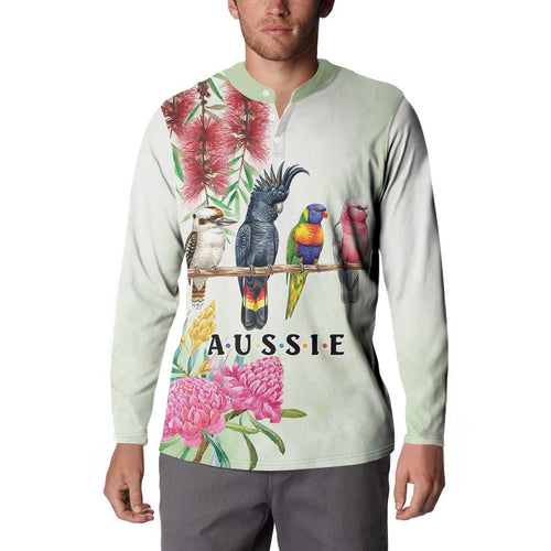 Australian Native Bird Button Sweatshirt Kookaburra Cockatoo Rainbow Lorikeet Galah Flowers - Aussie Hoodie