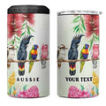Australian Native Bird 4 in 1 Can Cooler Tumbler Kookaburra Cockatoo Rainbow Lorikeet Galah Flowers - Aussie Hoodie